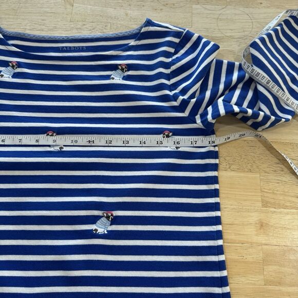 Talbots Stripe Blue Top Nautical Embroidered Frenchie 100% Cotton Preppy Small - Picture 7 of 11